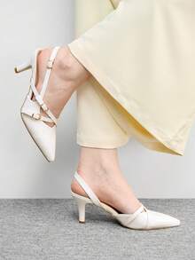 CUCCOO BIZCHIC Sepatu Hak Tinggi Wanita Ujung Lancip dengan Desain Gesper, Sepatu Musim Semi Elegan - Putih - View 8