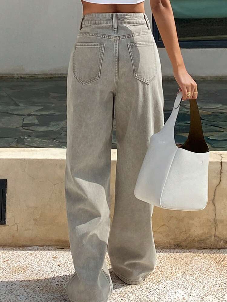 Women's High Waist Pockets Wide Leg Loose Casual Versatile Jeans Vacation Outfits Women
