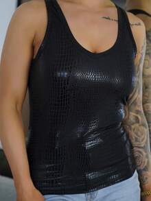 SAYEHFBABY Women's All-Season Streetwear Vintage Concert Rave Festival Going Out Night Out Renaissance Fair Clubs Tank Top Leather Top,Black Tops - Black - View 3