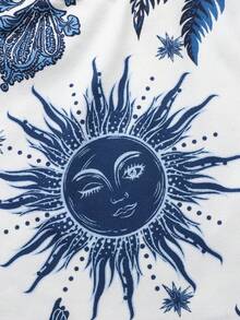 SHEIN Tween Girls' Blue & White Printed Knit Camisole Crop Top And Bodycon Ruched Slit Hem Skirt 2-Piece Outfit, Spring/Summer - Blue and White - View 4