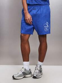PLAYBOY X SUMWON Men's Casual Drawstring Shorts With Side Pockets And Script Branding Detail Summer Lounge Wear - Blue - View 5