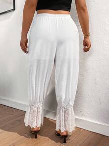 Lounesse Plus Size Women Lantern Pants With Lace Patchwork,Casual White Summer Basic Smart Casual Holiday Trousers,7/8 Length Beach Pants For Daily Wear - White - View 2