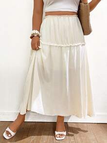 SHEIN Frenchy Plus Size Women Long Casual Boho White Skirt, Suitable For Daily Wear And Commuting Beach Vacation Summer - Beige - View 4