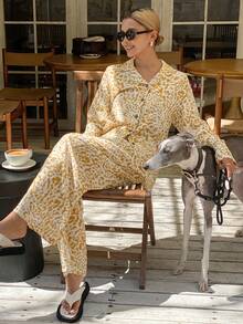 DAZY Leopard Print All-Over Allover Print Lightweight Loose Women Pajama Set - Khaki - View 5