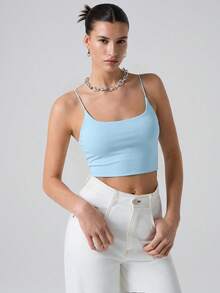 SHEIN EZwear Women Summer Casual Solid Crop Cami Top,Summer Top - Blue - View 5