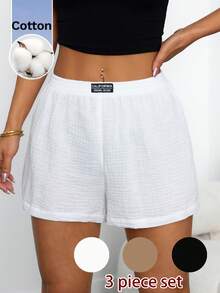 SHEIN PETITE 女士字母提花阔腿短裤套装，夏季短裤 - 白色 - 查看 1
