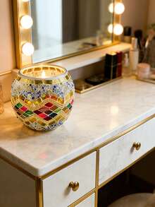 1 chiếc giá nến trang trí bàn tiệc bằng thủy tinh khảm nhiều màu sắc theo phong cách Châu Âu, tạo không gian lãng mạn, thích hợp cho lễ cầu hôn, tiệc tùng, nhà cửa, phong cách vintage boho lãng mạn, quà tặng cho cặp đôi. - 1PC - Xem 7