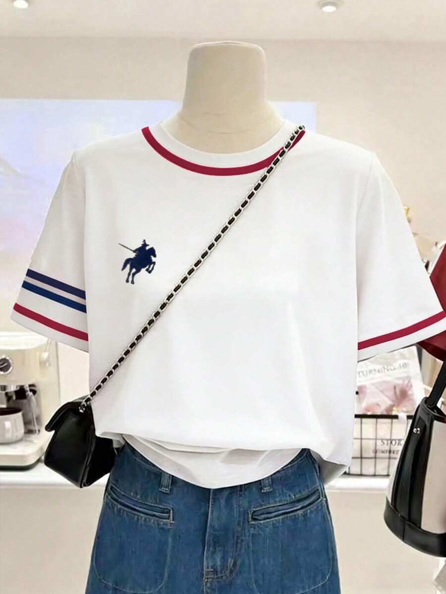 SHEIN Plus Size Women's Printed T-Shirt, Comfortable Casual, Spring/Summer - White - View 1