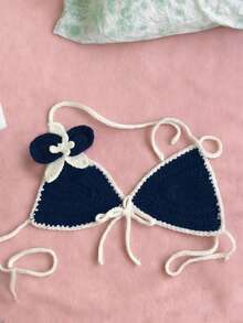 INAWLY Ensemble décontracté de 2 pièces pour vacances : Top tricoté avec col torsadé et blocs de couleurs, et short tricoté pour femmes - Multicolore - Voir 4