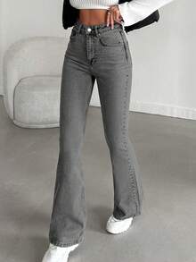 SHEIN HIGH RISE FLARE FIT LIGHT BLUE JEAN, Tall Women - Grey - View 3