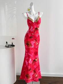 Sunnyshic Vestido de mujer con estampado floral nuevo, adecuado para vacaciones, citas, picnics, fiestas, sin mangas, sexy, ambiente, primavera/verano/otoño - Multicolor - Ver 8