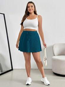 SHEIN Essnce Plus Size Women's Autumn Skorts New Fashion Casual Commuter - Blue Day - View 6