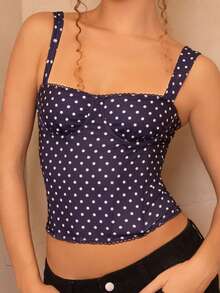 juhmazzocco Women's Date Night Party Birthday Party Nightclub Holiday Party Elegant Black Polka Dot Print Tank Top, Girlfriends Party, Date, Daily Street Commuting Cute Corset Sexy Top,Halter Top - Navy Blue - View 4