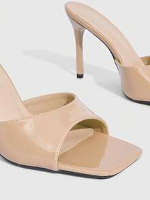 CUCCOO SZL Women's Shoes Nude Patent Leather Square Toe With Sandals, Commuting Dating High Heels Summer Shoes - Mirror apricot - View 6