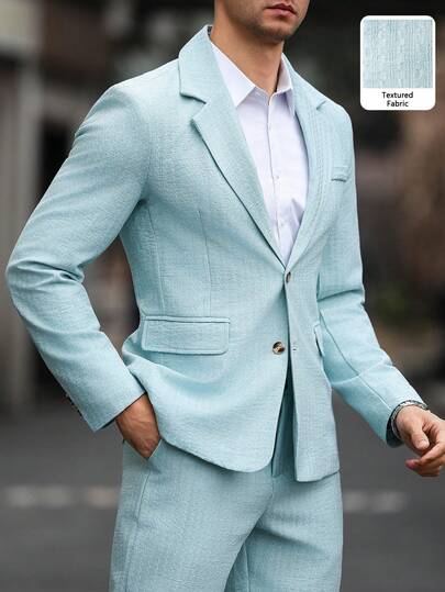 Manfinity Mode Men's Casual Business Suit Set, Made Of Textured Fabric, Suitable For Daily Commute Wear, Also An Ideal Gift For Boyfriend Or Husband