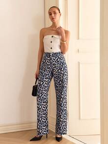 CLARA VERO 100% Cotton MID RISE WIDEEG CUT LEOPARD JEAN - Multicolor - View 6