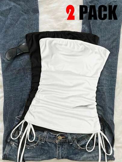 Attitoon 女士休闲短款上衣套装（2件套），褶皱腰部上衣，夏季女士服装