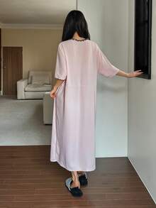 DAZY Women's Elegant Sequin Ruffle Collar Loose Nightgown, Summer - Pink - View 2