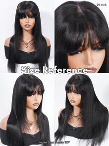 ALL READY WIG Layered Cut Silky Straight Lace Wig With Wispy Air Bangs 100% Real Remy Human Hair 4X4 Pre-Cut Lace Wear&Go Glueless Wig With Lace Framing Layers & French Fringe, 180% Density, Three-Go Beginner Friendly Glueless Human Hair Wigs For Women - Natural Black - View 5