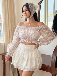 SHEIN Clasi Áo cánh hở vai họa tiết hoa 3D phong cách Pháp ngọt ngào cỡ lớn cho nữ - Nhiều màu - Xem 1