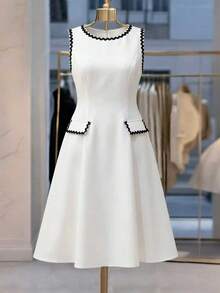 GlowEve CURVE Vestido de fiesta de moda con pliegues y parches para mujer de talla grande - Blanco - Ver 7