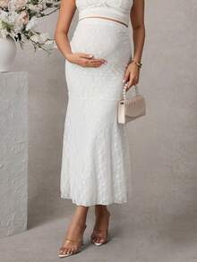 Momance 孕妇褶皱双层蕾丝长裙 - 白色 - 查看 4