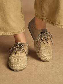 Rosivie Zapatos planos casuales con cordones y transpirables para mujer - Albaricoque - Ver 9