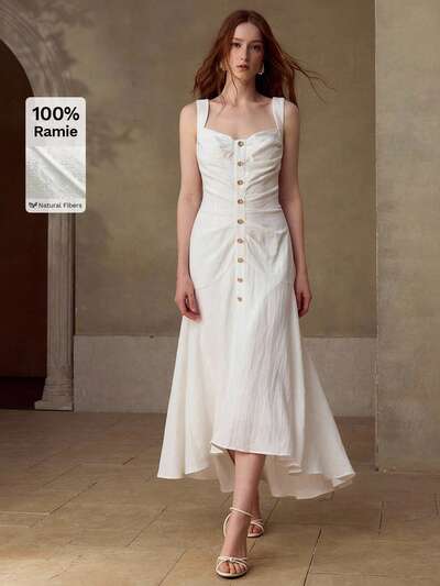 WOMEN'S 100% LINEN MIDI DRESS, CASUAL & DATE WEAR, SPRING/SUMMER