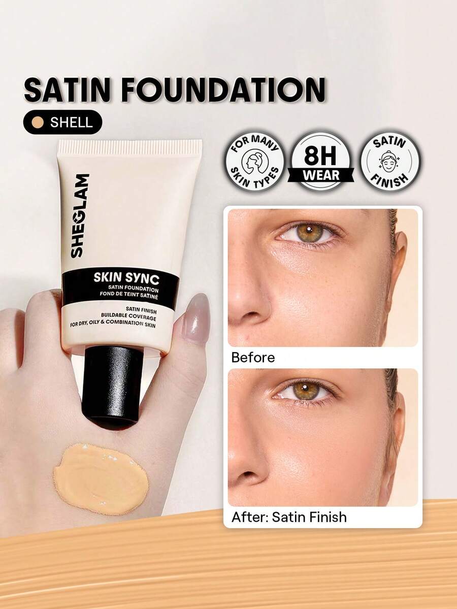 SHEGLAM Skin Sync Satin Base de Maquillaje-Shell Marca Belleza Maquillaje Maquullaje Cosmética para Mujeres Niñas Perfecto para Invierno Primavera Verano Ideal para Y2K Elegante Moda Adecuado para Cumpleaños Día de la Madre Regalo Fiesta Listo Mejor Color - Shell - Ver 1