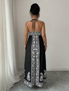 Selianne Váy cổ chữ V sâu in hoa dành cho nữ - màu đen - Xem 2