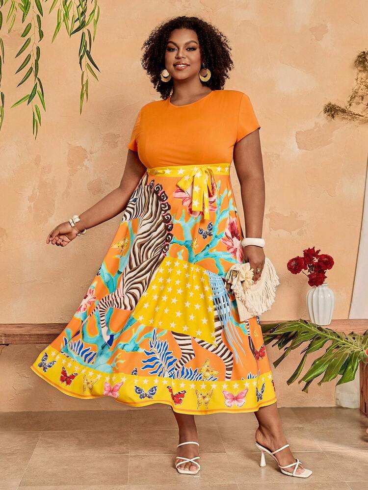 Plus Size Women's Casual Coral Print Round Neck Short Sleeve Dress,Plus Size Boho Dress Plus Size Summer Dresses For Women Plus Size Vacation Outfits Plus Size Resort Wear Plus Size Women's Summer Outfits Maweii Plus Size Dress Vacation Casual,Casual Dress For Women,Holiday Outfits For Women,Country Outfits For Women, Floral Dress For Women Women Casual Dresses Women's Summer Dresses Spring Outfits For Women Dresses Wrap Around Dresses For Ladies Women Vacation Outfit Sets