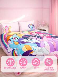 My Little Pony X SHEIN 三件套卡通小马印花被套，采用柔软、保暖、透气的面料制成。粉色被套适用于单人床、双人床、加大双人床和特大双人床。可机洗。 - 粉紫色 - 查看 5