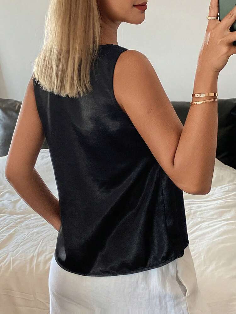 Elegant Minimalist Satin Camisole Top With Built-In Padded Bra For Women