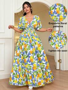Elenzga 大码女式V领收腰夏季水果印花休闲度假连衣裙 女士度假连衣裙 女士碎花夏季连衣裙 碎花女式连衣裙 女士夏季长裙 女士碎花连衣裙 V领长款连衣裙 夏季长裙 女士夏季连衣裙 热带风情连衣裙 女士夏季度假连衣裙 水果印花连衣裙 大码春季套装 大码女装 两件套 大码夏季女式连衣裙 大码热带风情女装 大码女式夏季套装 - 彩色 - 查看 3