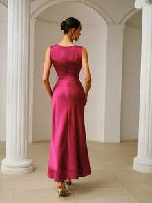 ZEYLAH Asymmetrical Ruched Dress, Spring/Summer - Burgundy - View 3