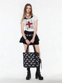 ROMWE Kawaii Figure Graphic Large Capacity Portable Shoulder Bag For Women - Lace Butterfly - View 6