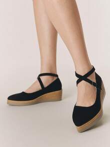 Styleloop 女士厚底坡跟凉鞋，编织带厚底波西米亚风复古美式音乐节派对鞋，适合度假及春夏穿着 - 黑卡其 - 查看 2