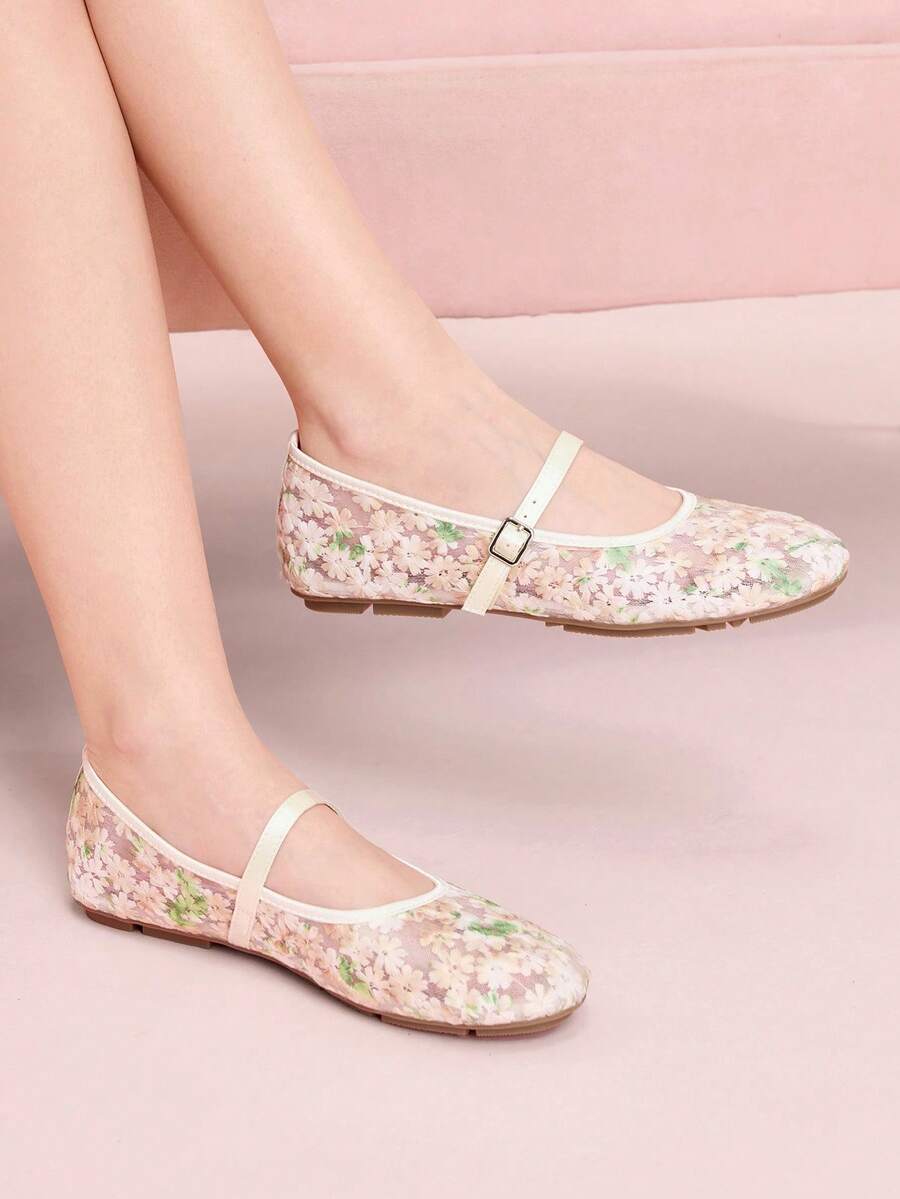 CUCCOO DOLLMOD Women's Shoes Fashion Round Toe Flower Embroidery Word With Mary Jane Flats Cute And Sweet Spring Shoes - Embroidery white - View 1