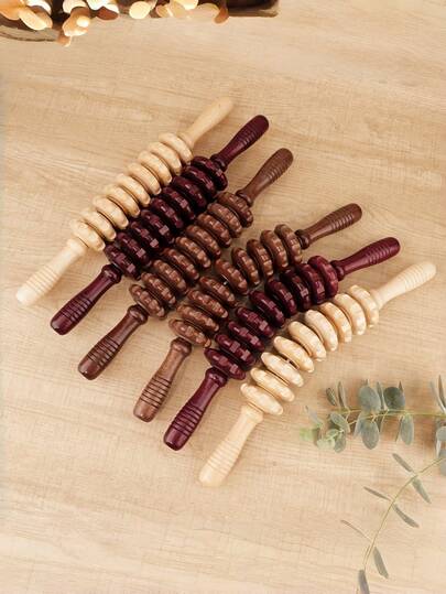 1PC Multifunctional 9 Wheel Wooden Massage Roller Gua Sha Tool Body Scraping Massager For Whole Body Relaxation Deep Tissue Muscle Massage Home Travel Use