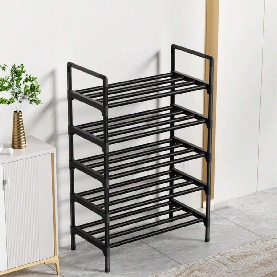 Black Stackable Single Row Shoe Storage Rack, Independent Shoe Dividers For Porch Closet Bedroom Hallway Terrace | Slight Paint Peeling On Steel Tubes Is Normal, No Impact On Use - Black - View 1