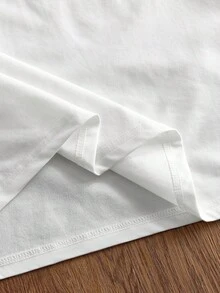 Manfinity Unisex Men's Casual Slogan Embroidered T-Shirt, Summer Men White Graphic Tee Men Tshirt White With Red Design Men Slogan Graphic Tee Men White Slogan T-Shirt - White - View 6