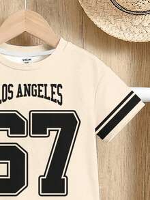 SHEIN Young Boy Summer Back-To-School School Casual Sporty Digit 67 Colorblock,Loose Comfortable Round Neck Short Sleeve T-Shirt & Shorts Set For Spring - Multicolor - View 5