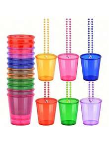 6/12pcs Transparent Beaded Chain Cup Necklaces - Suitable For Singles' Party, Beer Festival, Carnival, Halloween And Etc. - Plastic Wine Glasses, For Party Supplies And Gifts, Novelty Items, Party Decorations, Party Essentials, Thick & Durable, Reusable, Applicable For Birthday Decoration, Halloween Costume, Role Playing, Photobooth, Wedding Decoration, Bachelorette Party, Graduation, Hawaiian Party And So On. - multicolor - View 6