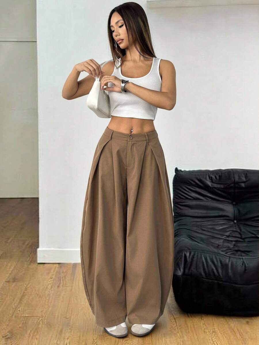 SHEIN PETITE Women's Summer Vintage Casual Hippie Street Oversized Blue Striped Textured Wide Leg Pants