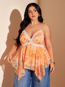 SHEIN BAE Plus Size Women's Orange Short Camisole Top, Asymmetrical Hem Vacation Crop Top For Spring/Summer,Summer Tops,Summer Clothes,Tube Top,Spring Outfits For Women,Summer,Shirts,Western Outfits For Women,Going Out Top,Holiday Outfits For Women,Tops For Women,Office Wear Women,Tank Top,Vacation Outfits Women,Plus Size,Western Outfits For Women,Country Concert Outfit,Cowgirl Outfits For Women,Plus Size,Curve - Orange - View 6