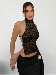 Aloruh 女士新款高领露背性感豹纹吊带背心，适合派对、度假、音乐节等场合。 - 彩色 - 查看 5