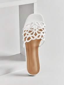 SHUZIA 女士优雅镂空花卉图案平底凉鞋 - 白色 - 查看 8