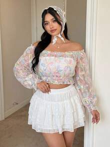 SHEIN Clasi Áo cánh hở vai họa tiết hoa 3D phong cách Pháp ngọt ngào cỡ lớn cho nữ - Nhiều màu - Xem 3