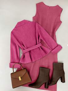 GlowEve A Two Pieces Autumn Set For Women's Elegant And Commuting Style Woven Together - Hot Pink - View 2
