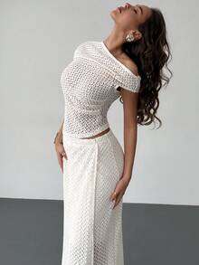 RiviMae 女士时尚法式优雅休闲纹理面料度假百搭两件套 - 杏色 - 查看 8